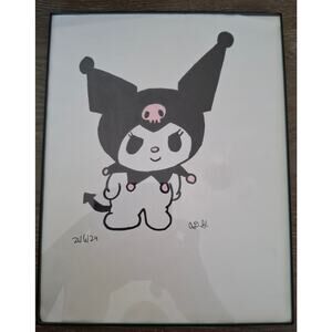 Home Decor Anime Sanrio Hello Kitty Kuromi Hand Drawed Size 8.5 X 11 Framed